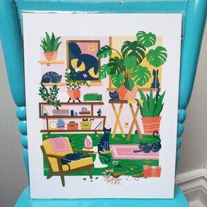 New Colourful Cats Plants & Mice Digital Art Print By B. McCormick Original PKG